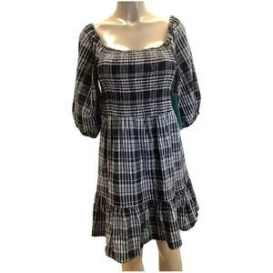 J Gee Size Large Petite Smocked Checkered Dress 3/4 Sleeve. New With Tags